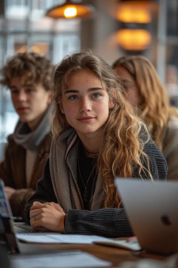 young friends using laptop while sitting coffee shop